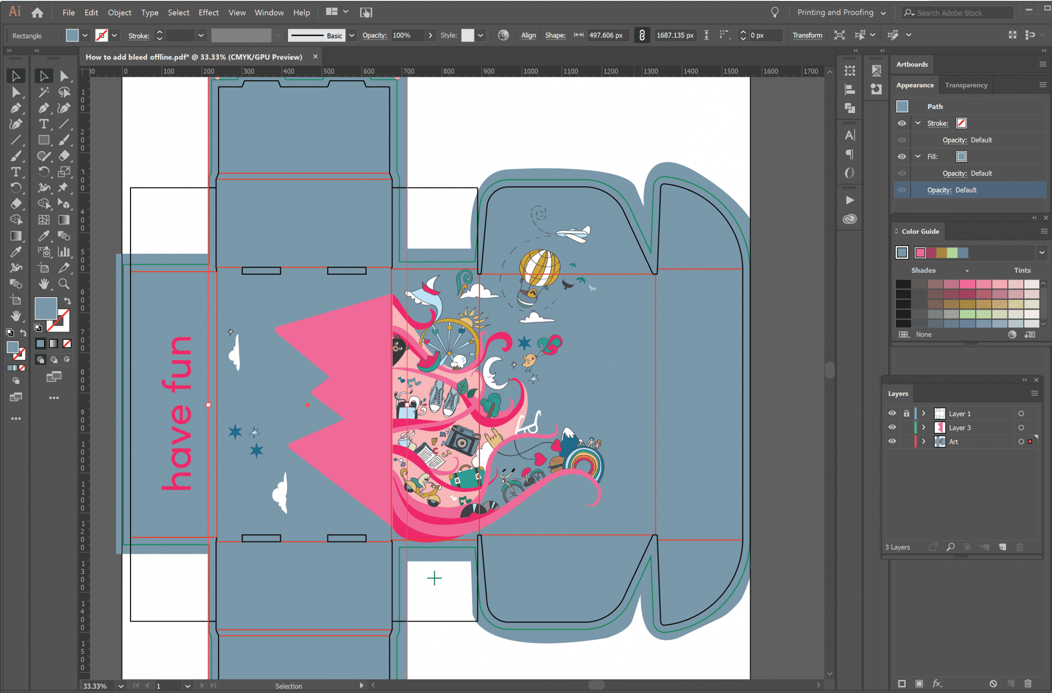 Adding bleed to packaging design
