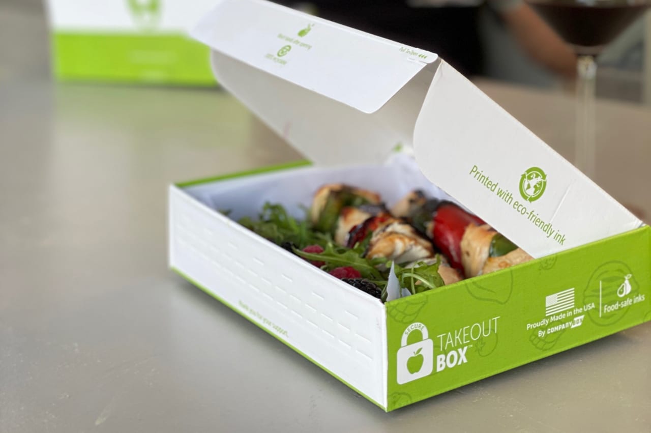 secure takeout box with food
